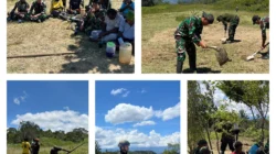 Satgas Pamtas Kewilayahan Yonif 645/GTY Bersama Masyarakat Eragayam Gelar Karya Bakti Bersihkan Lapangan Terbang