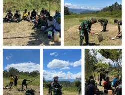 Satgas Pamtas Kewilayahan Yonif 645/GTY Bersama Masyarakat Eragayam Gelar Karya Bakti Bersihkan Lapangan Terbang